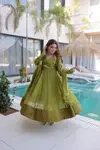 Ka 1237 Mul Chanderi Mirror Lace Work Gown With Pant with Dupatta